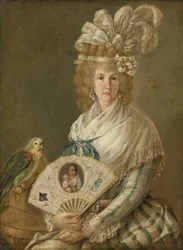 Retrato de uma senhora com um papagaio, c.1785-90 óleo sobre tela